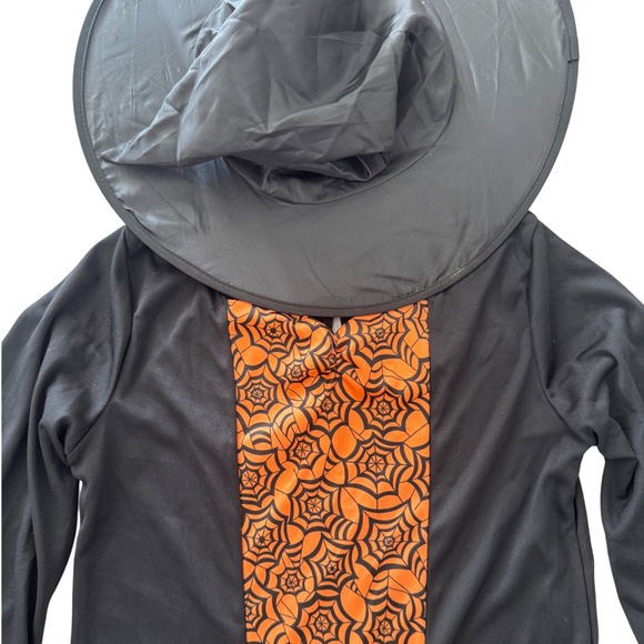 Girls Witch Costume Dress Hat Broom Halloween Spiderweb Black Orange Large‎ - Picture 6 of 10